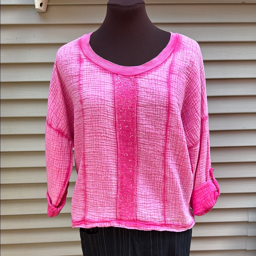 NWT Gigi Moda Made in Italy Raimona Pink Textured Top - One Size